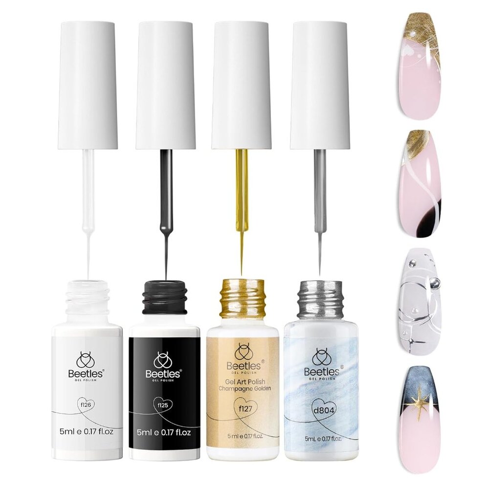 Beetles Gel Liner Nail Polish Set 10ml, 4 Pcs Nail Art Liner Gold Glitter Silver